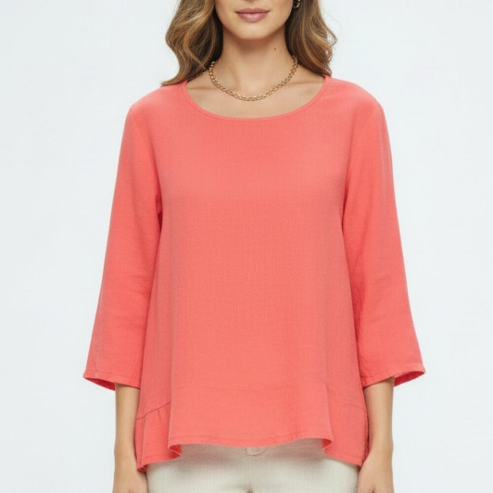 Match Point USA 100% Linen Ruffle Bottom Top - Picture 2 of 15